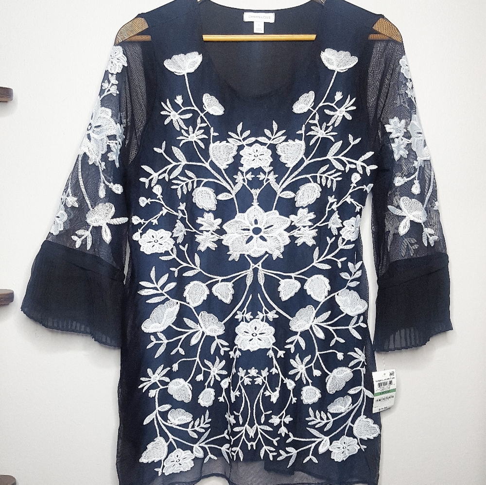 Black And White Embroidered Blouse